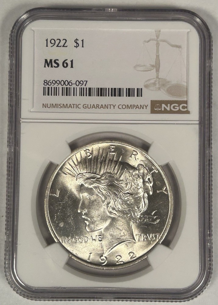 1922 Peace Silver Dollar Coin NGC MS 61