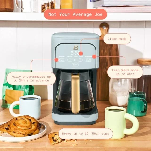Beautiful 12-Cup Programmable Drip Coffee Maker, Hydrangea by Drew Barrymore