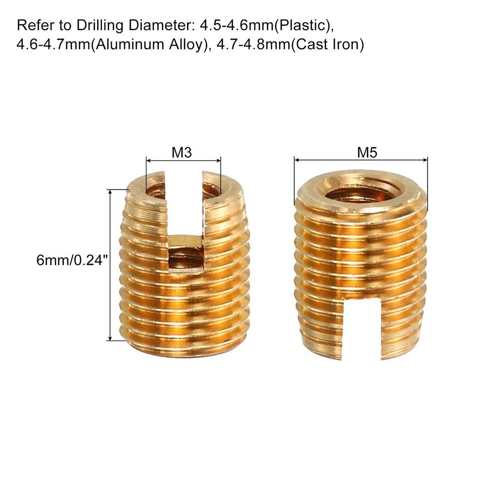 Self Tapping Threaded Inserts, 10pcs Inner M3 M5x6 Brass Nuts