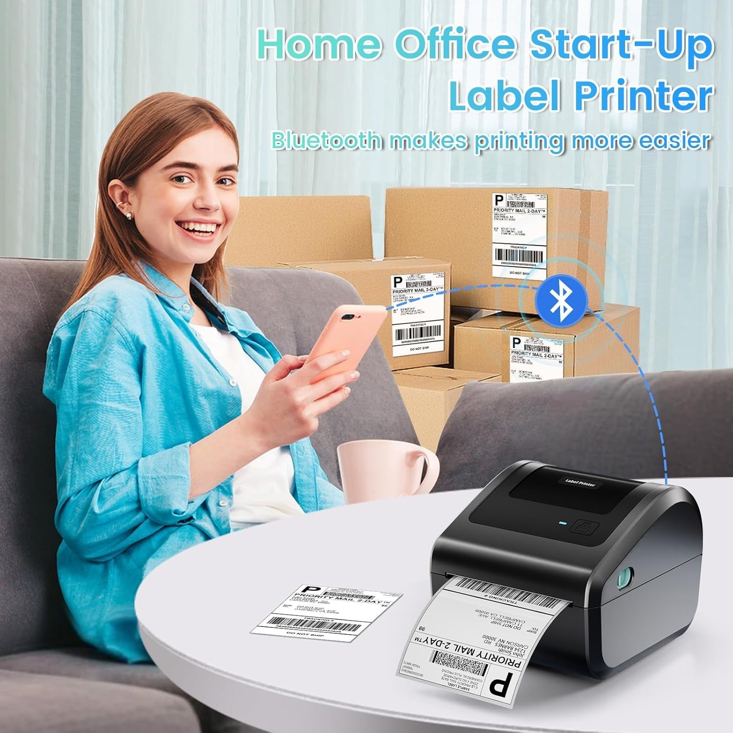 Thermal Label Printer Bluetooth 4x6 Printer for Shipping Label USPS FedEx UPS