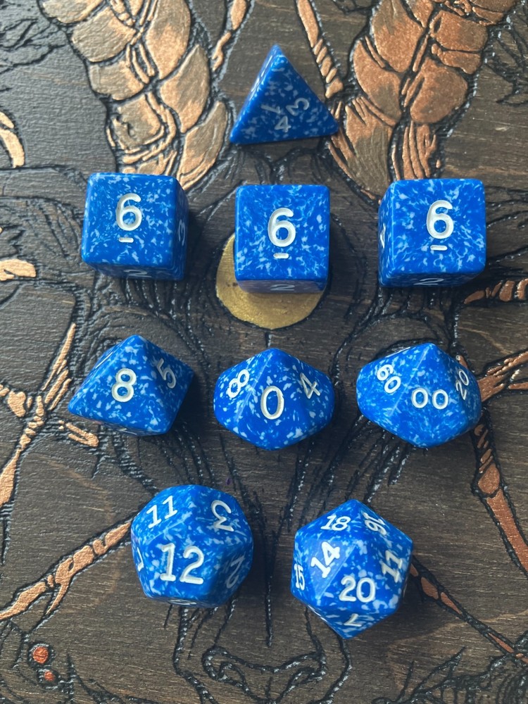 Koplow OOP Speckled Blue Speckled Two Tone dice - Complete 9 piece set