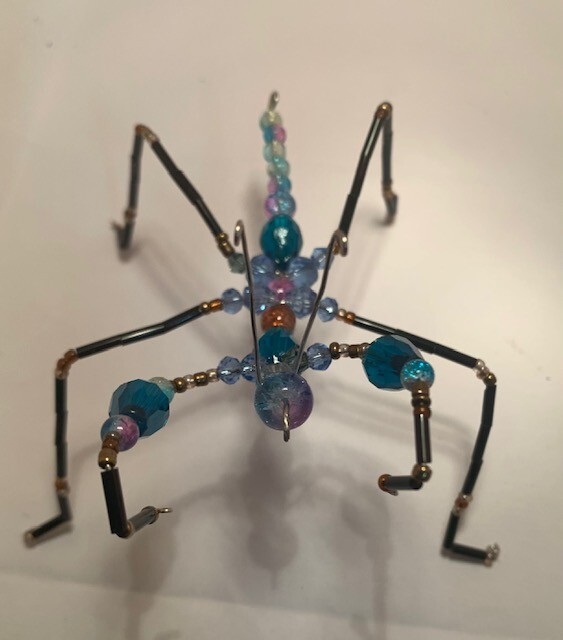 Handmade bead and wire praying mantis