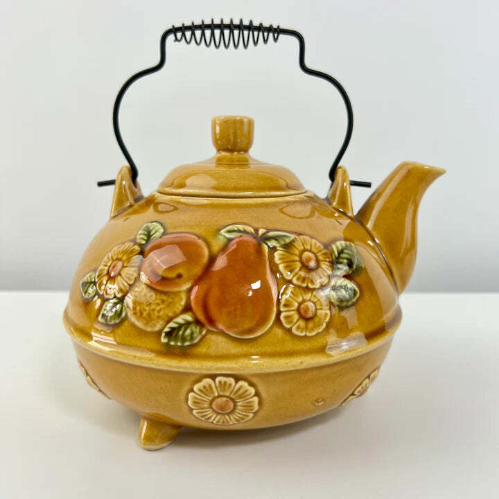 50s Yellow Fruit & Flowers Teapot