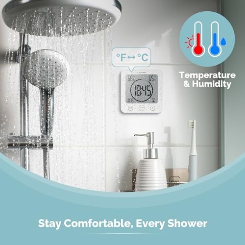 Shower Clock Waterproof Bathroom Timer – Digital Wall Clock with White