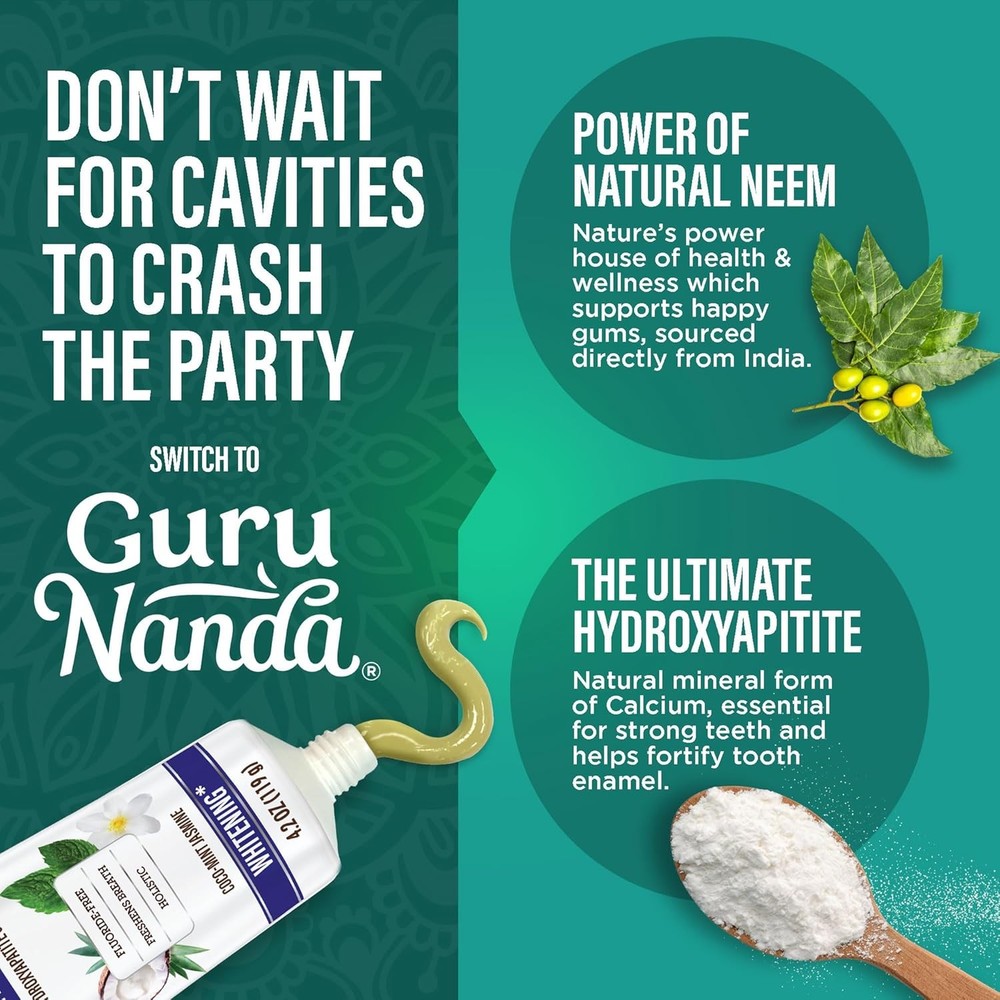 GuruNanda Hydroxyapatite Toothpaste, SLS &Fluoride Free,Whitening Toothpaste new