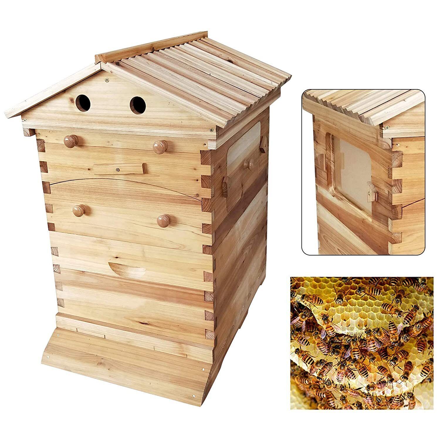 7Pcs Auto Seeping Honey Hive Beehive Frames + Beekeeping Wooden Cedarwood House