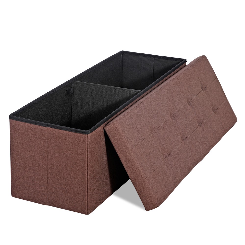 Brown Foldable Storage Ottoman Bench Storage Stools Footrest Spacious Organizer