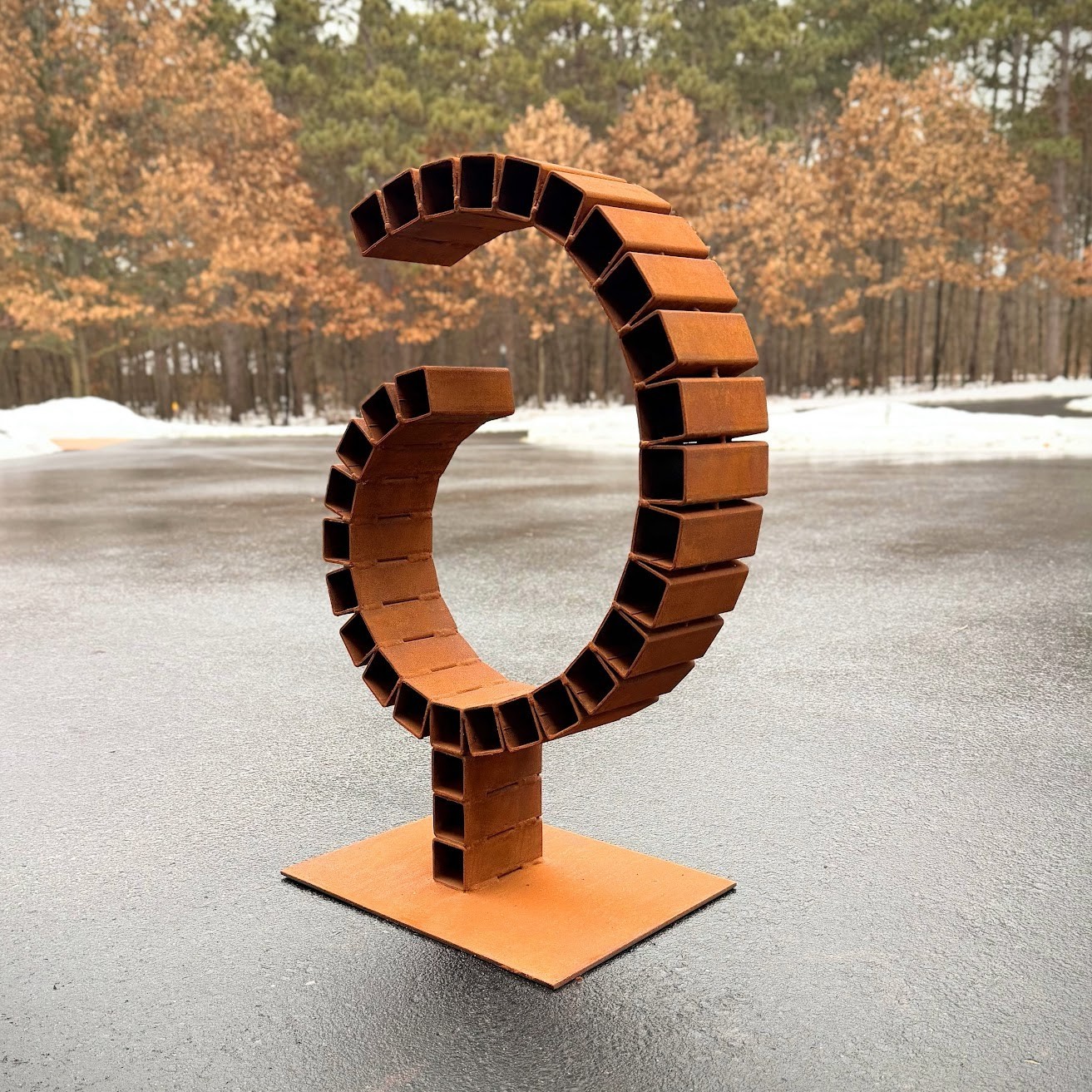 Modern Rusted Metal Garden Sculpture Outdoor Yard Art Handmade Weathered Steel