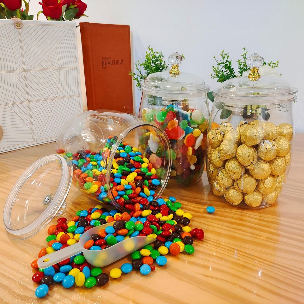 Candy And Cookie Jar 2 Pack 77oz Plastic Containers Lids Scoops Buffet Decor