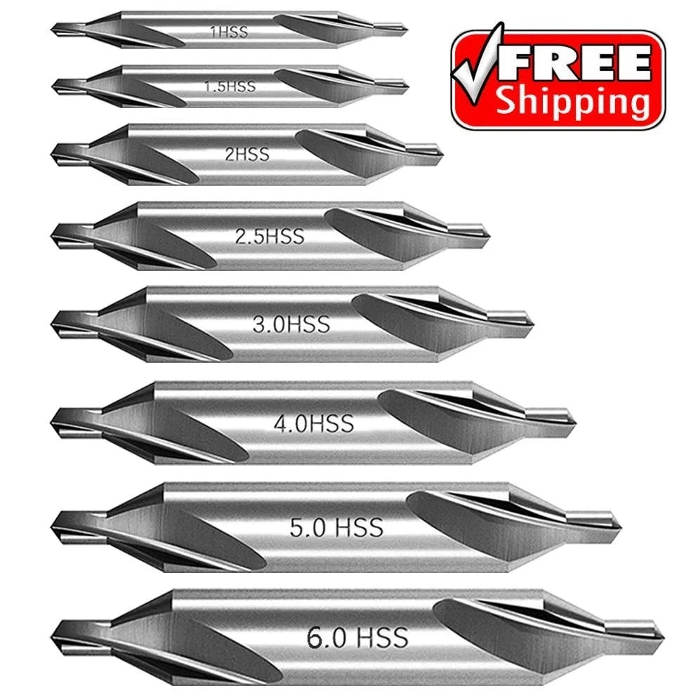 8 PCS Center Drill Bits Set, Countersink Tools for Lathe Metalworking 60 Degree