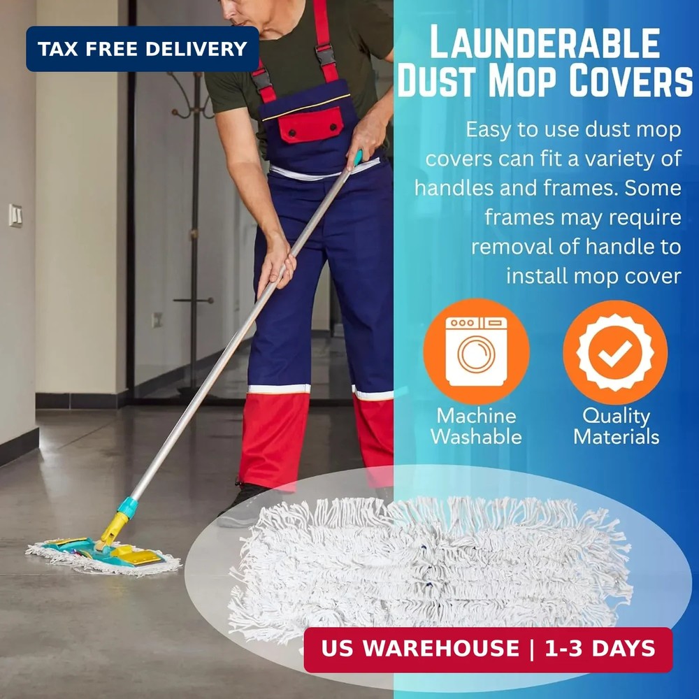 Iconikal 3 Pack Cotton Rectangular Dust Mop Head Replacement, Launderable Reusab
