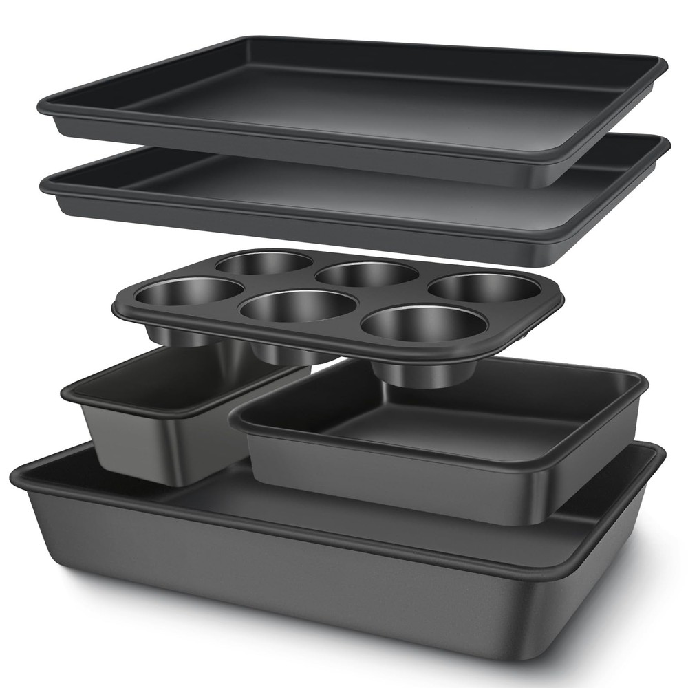 Baking Pans Set, Nonstick Bakeware Sets, Oven 6 Pieces Dark Gray