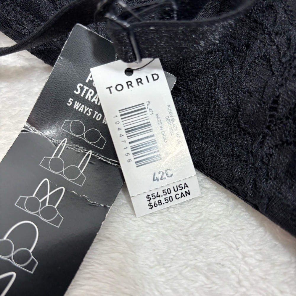 Torrid Push-Up Strapless Bra Black Lace Original Removeable Straps Size 42C