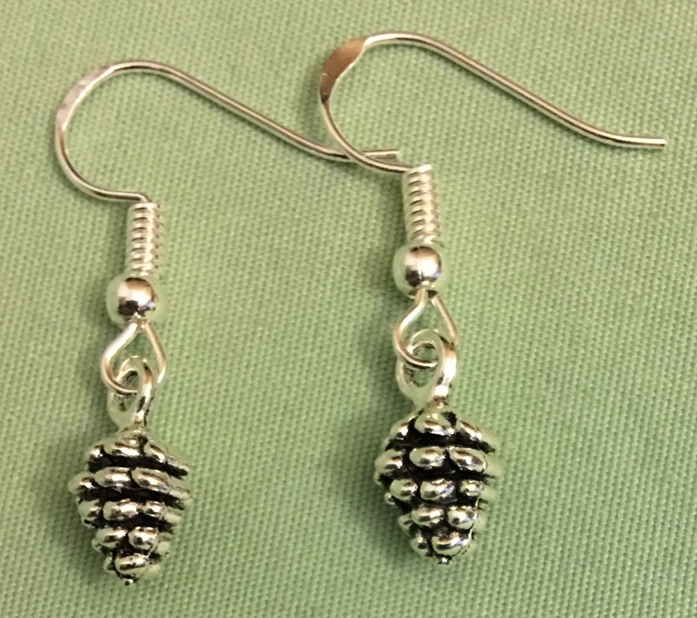 PINECONE EARRINGS - Pewter with Sterling Silver Ear Wires WINTER PINE TREE