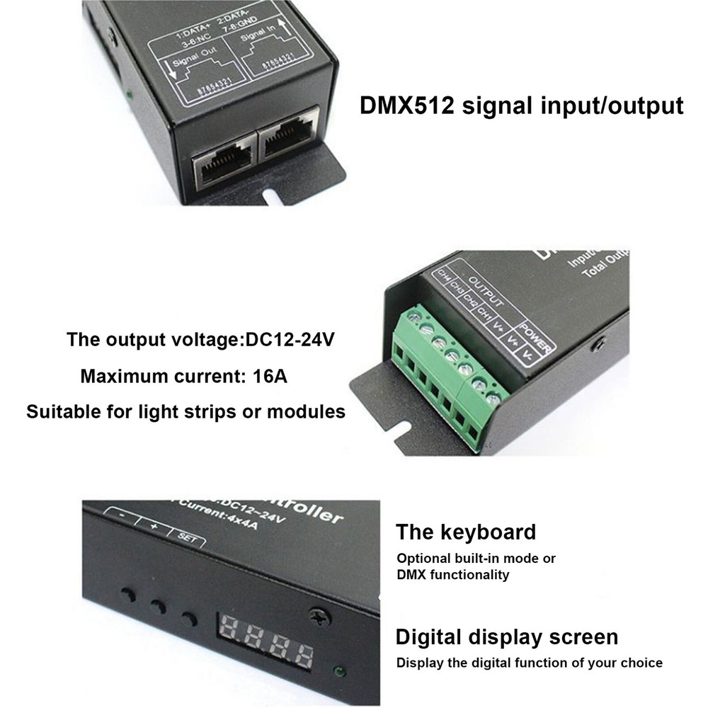 LED RGB DMX512 Decoder Controller DC12-24V 4x416Channel Digital PWM Dimmer Y B9