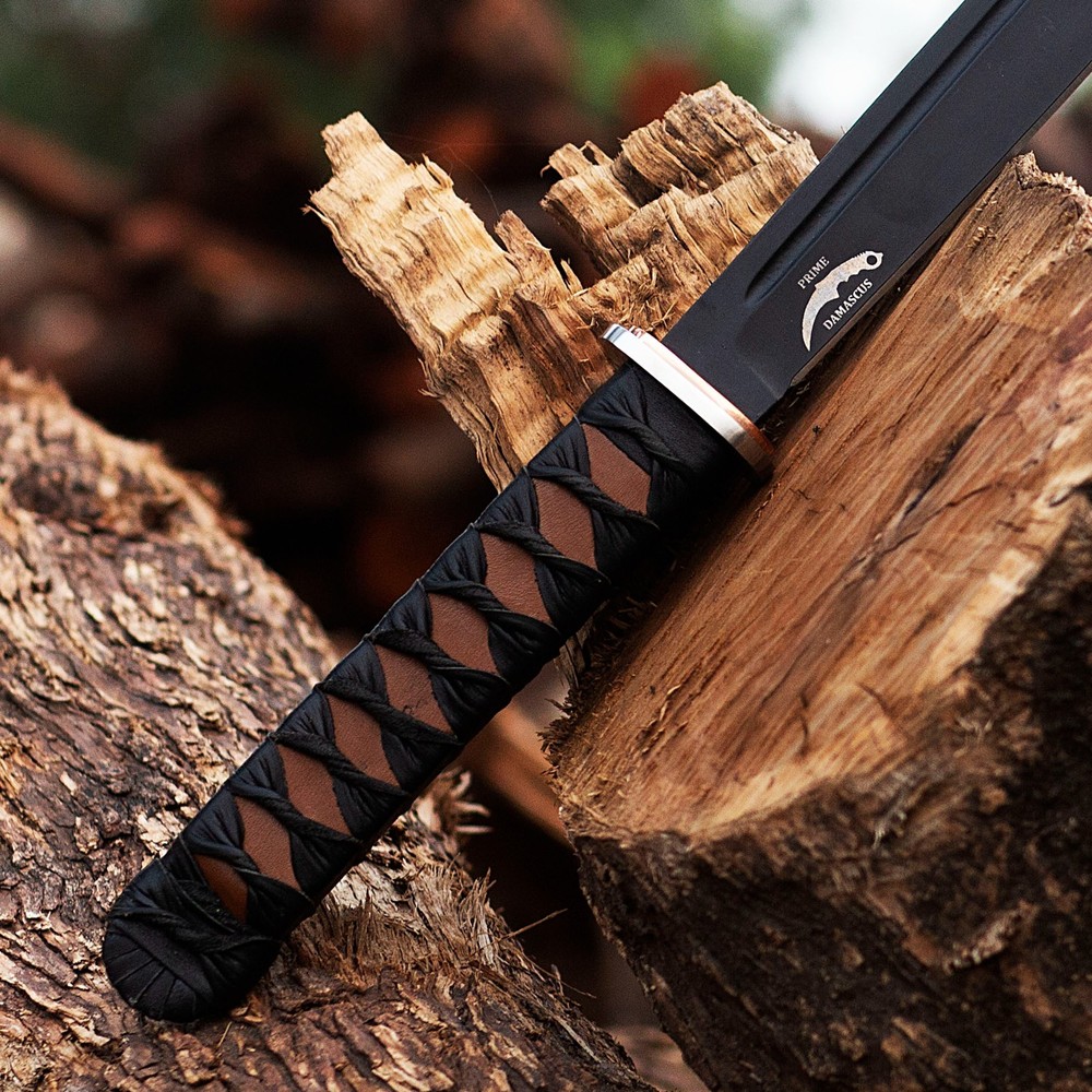 Handmade 15" Short Katana Sword with Sheath- Sharp Blade Leather Handle
