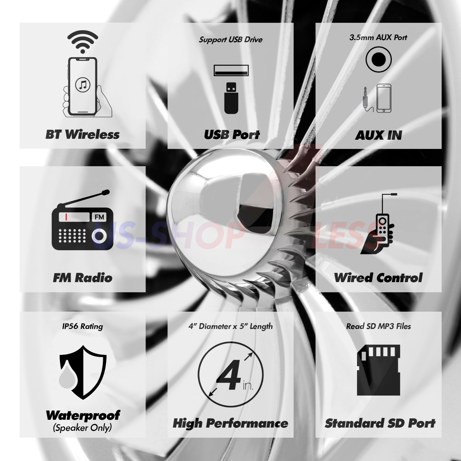 1000W Bluetooth Motorcycle Stereo 4 Speaker Audio MP3 System AUX USB SD FM Radio