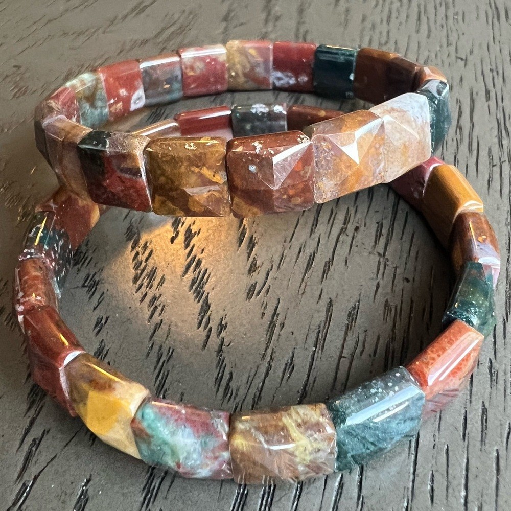 (ONE) Faceted ocean jasper soft bangle SIZE 6.5’