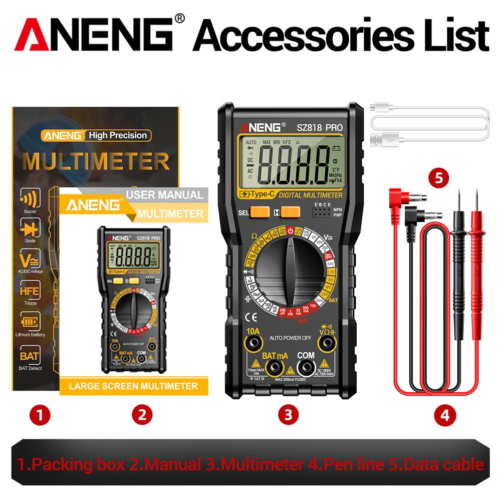 Digital Multimeter Voltmeter AC DC Volt Meter Ohmmeter Auto Range Tester