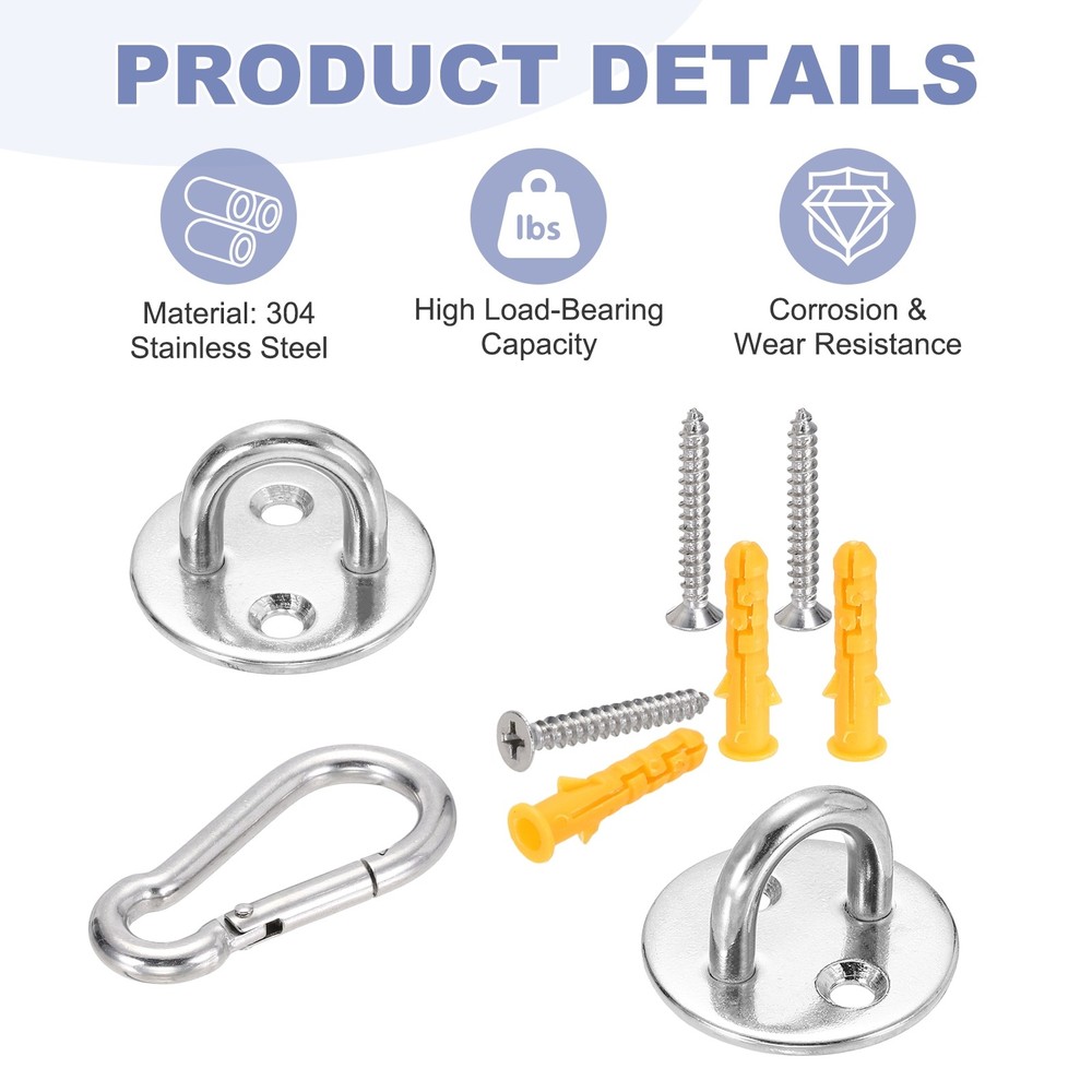 2Set M8 Eyelet Bracket Set Circular Hook Plate and Hook, Silver