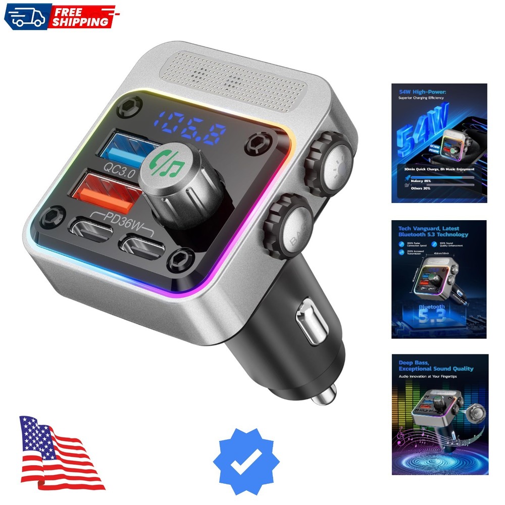 54W Bluetooth 5.3 Car Adapter with 4 Charging Ports [PD 36W & QC3.0 18W], Wir...