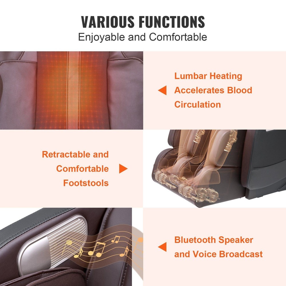 Zero Gravity Shiatsu Massage Chair 3D Roller Heating System Touchscreen
