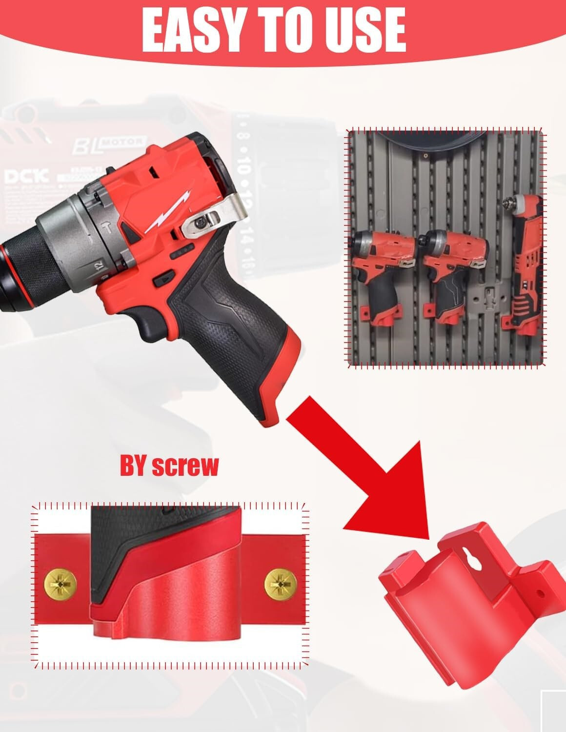 6x Wall Mount Drill Holder for Milwaukee M12 Tool Storage Hanger Mount Organizer