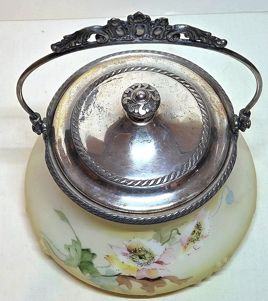 COOKIE or BISCUIT JAR SILVERPLATE HAND PAINTED PAIRPOINT