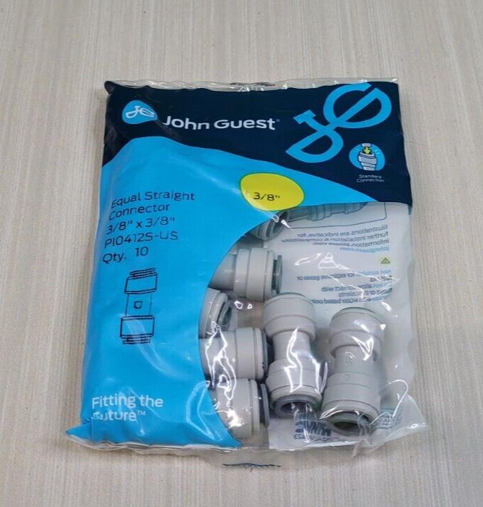 x10 John Guest Pi-0412-S Push-To-Connect Union Adapter, 3/8" Straight Connector