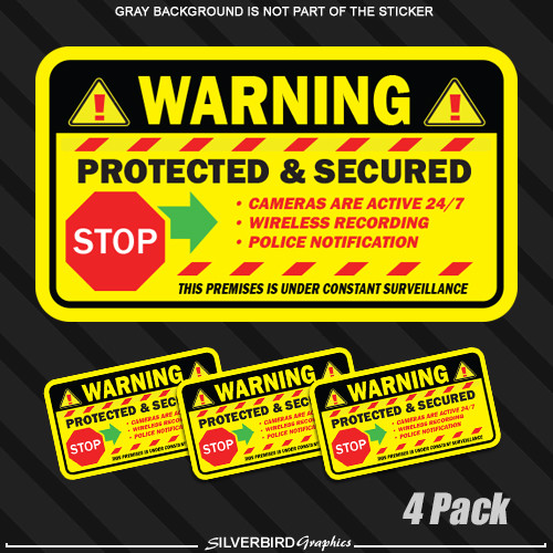 Security Camera Sticker Alarm Caution Home Protected Surveillance Warning 4 pack