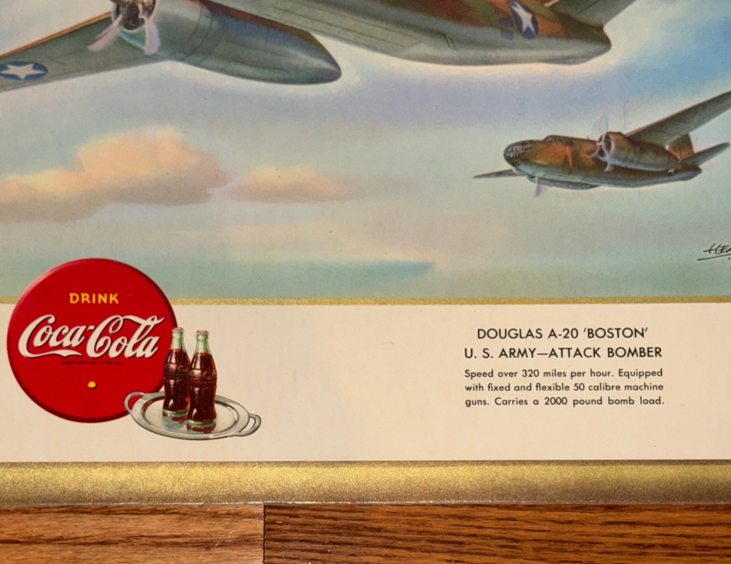Set Of Coca-Cola WW 2 Airplane Litho Prints- Good Condition-1943