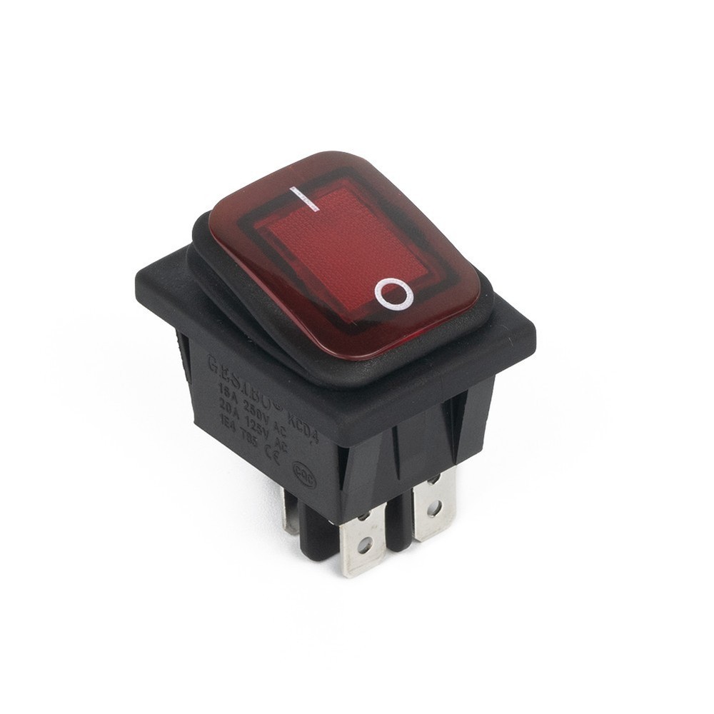 Red Button Illuminated Rectangular Rocker Switch for Waterproof Application