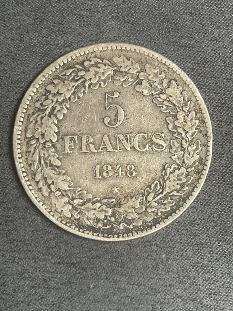 1848 BELGIUM 5 FRANCS- SILVER (#319)