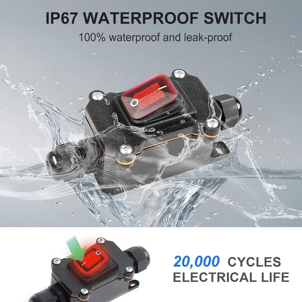 IP67 Waterproof Inline Switch with Red Light Rocker Button, On Off Toggle...