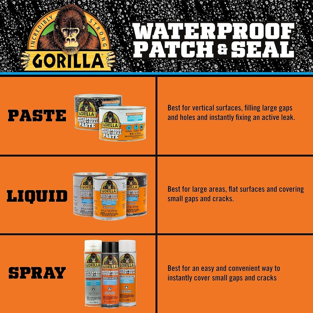 Gorilla Patch & Seal Liquid Rubber Waterproof Sealant, 1 - Pack, Clear