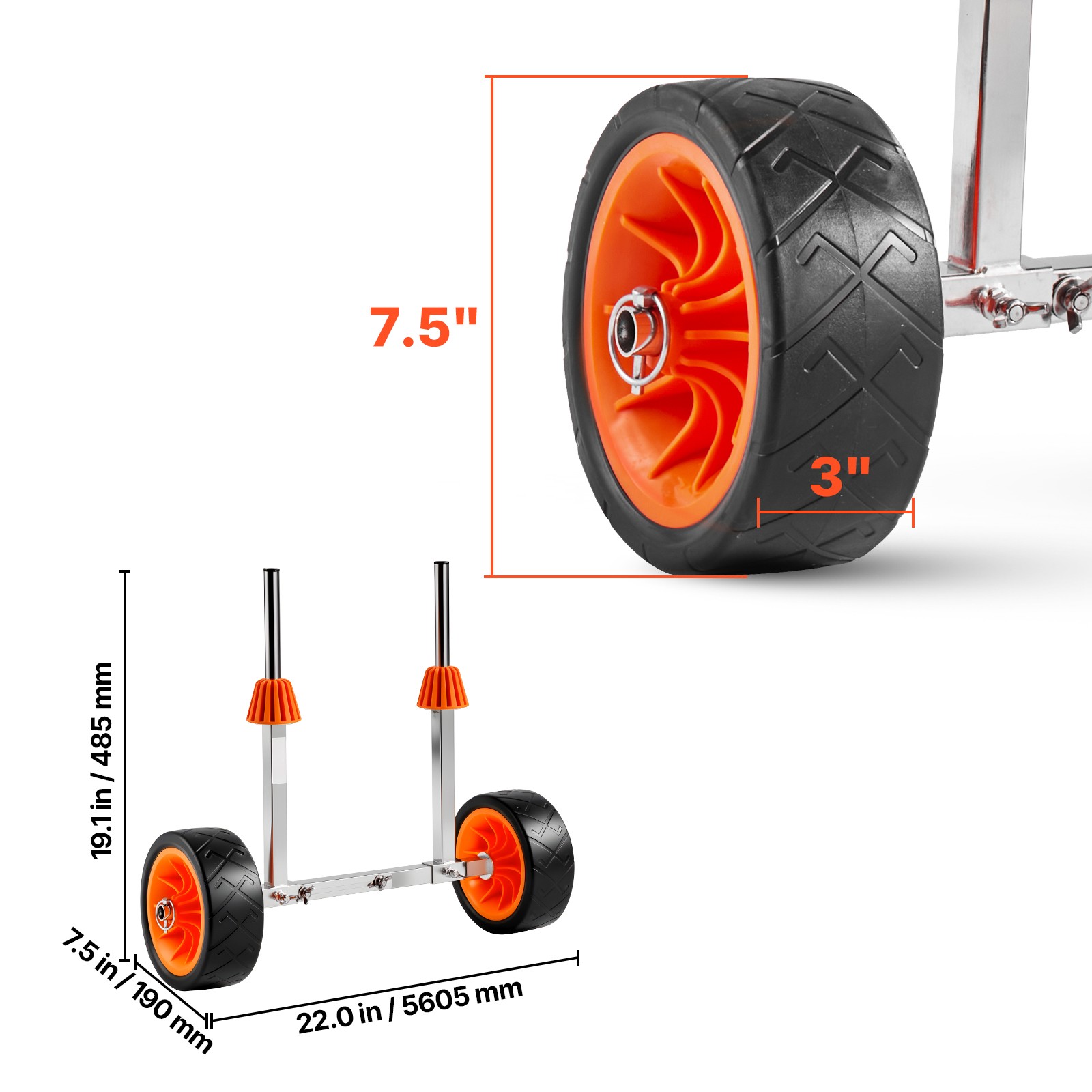 Uimoso Kayak Cart Canoe Boat Carrier Detachable 250lbs 7.5" Solid Rubber Tires