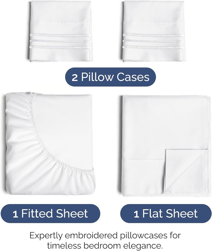 Queen Size 4 Piece Sheet Set - Extra Soft, Breathable & Cooling Sheets