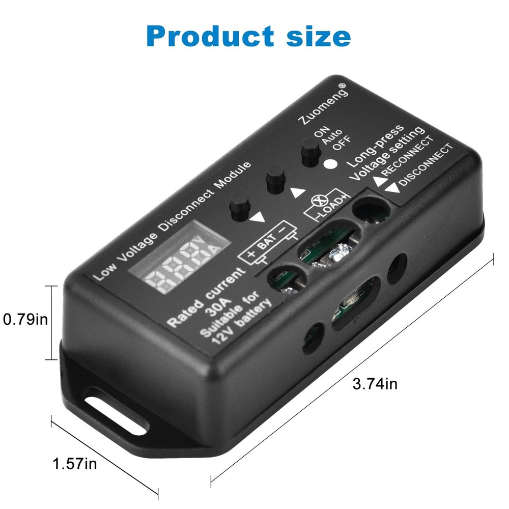 12V 30A Low Voltage Disconnect Module with Multi-Information Display and 0.1V...