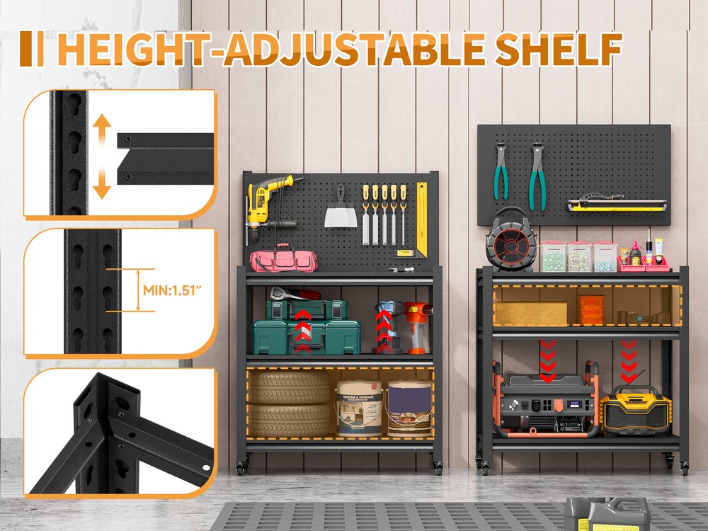 Garage Workbench w/Storage Heavy-Duty Workbench with Pegboard Rolling Shelving