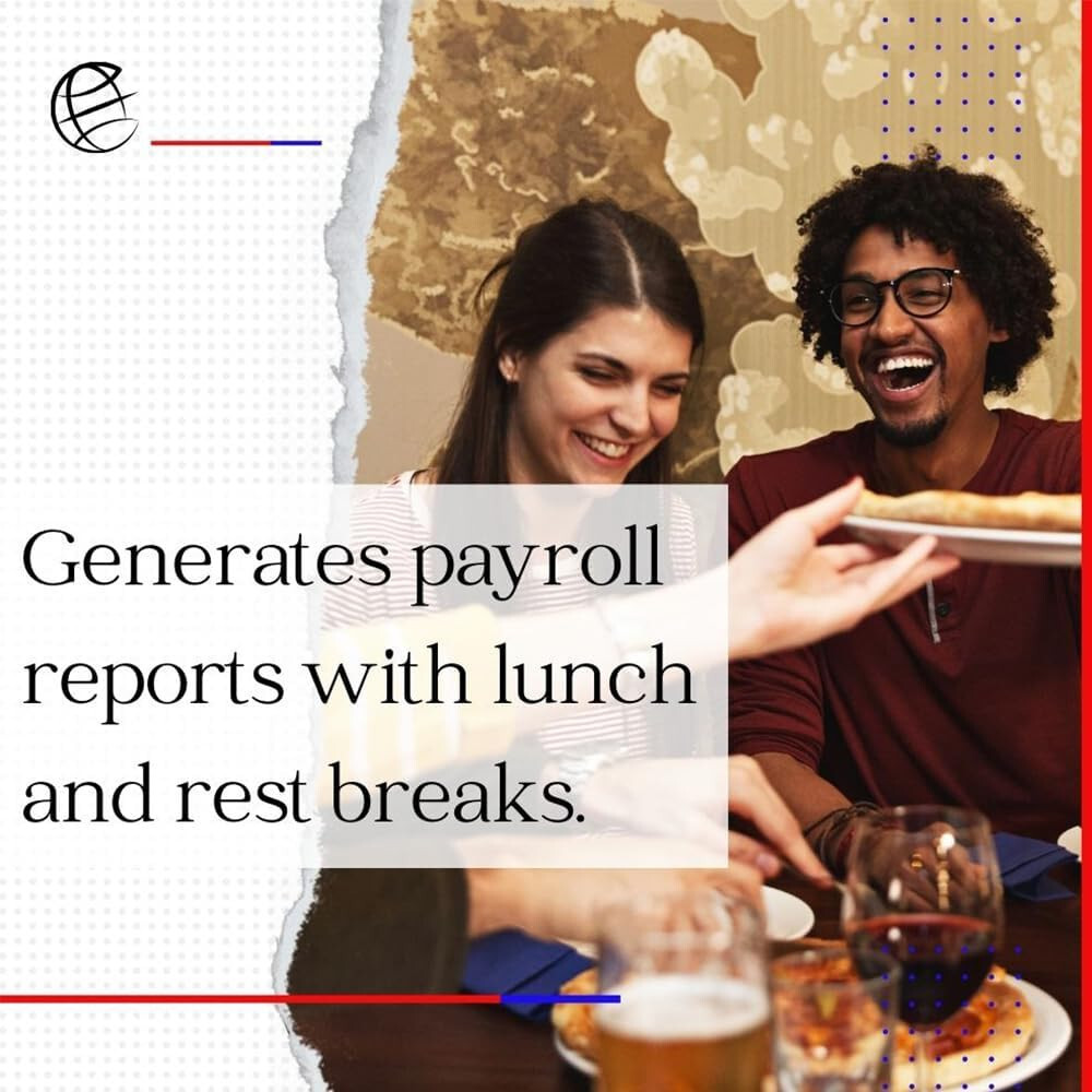 Time Clock with Automatic Lunch & Break Time Tracking, Weekly/Daily Overtime, Fr