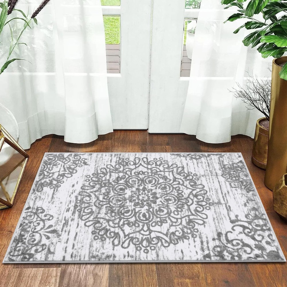 HEBE Washable Area Rug - 2'x3' Non Slip Soft 2' x 3' (Rectangular), Grey