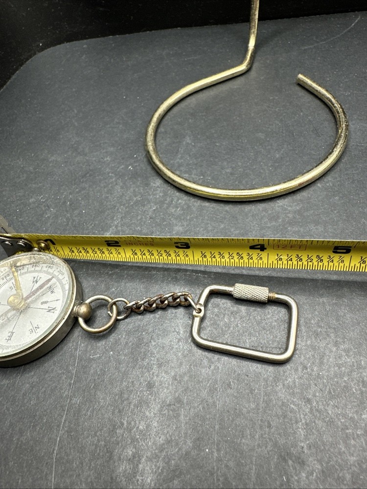 Antique German Silvertone Compass Key Chain