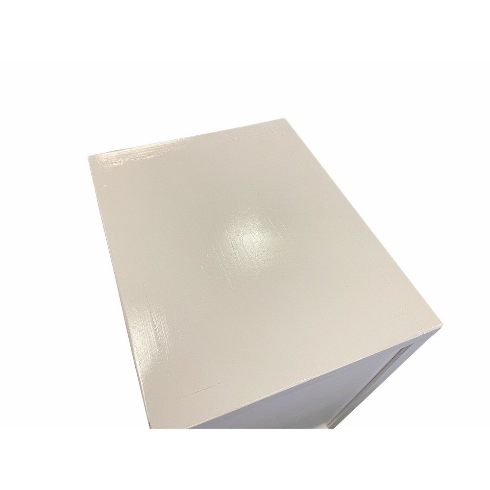 Distressed White Lacquer MoonFace End Table Nightstand Cabinet cs7039