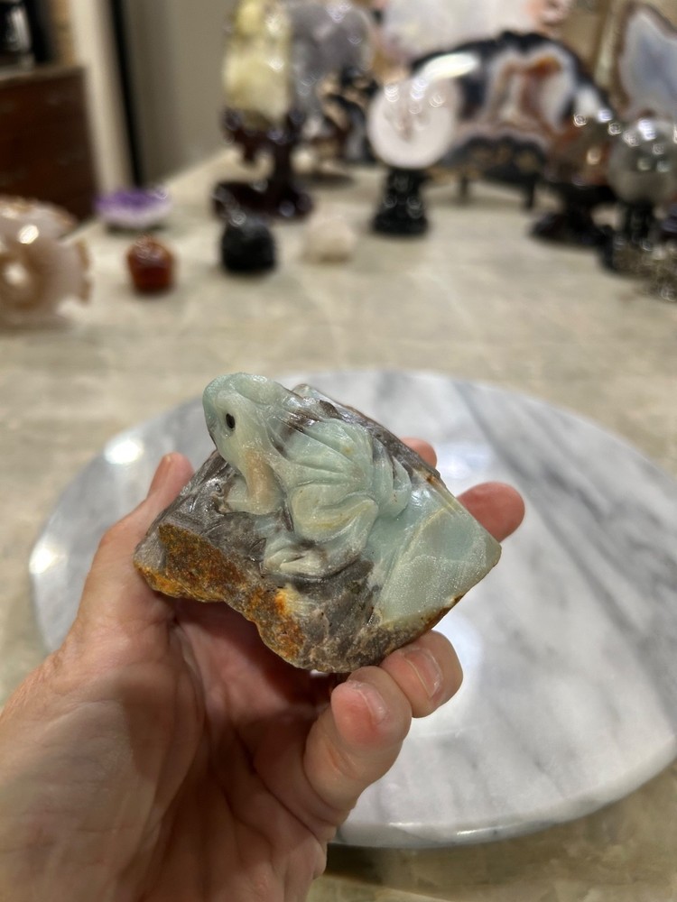Natural Amazonite hand carved Frog