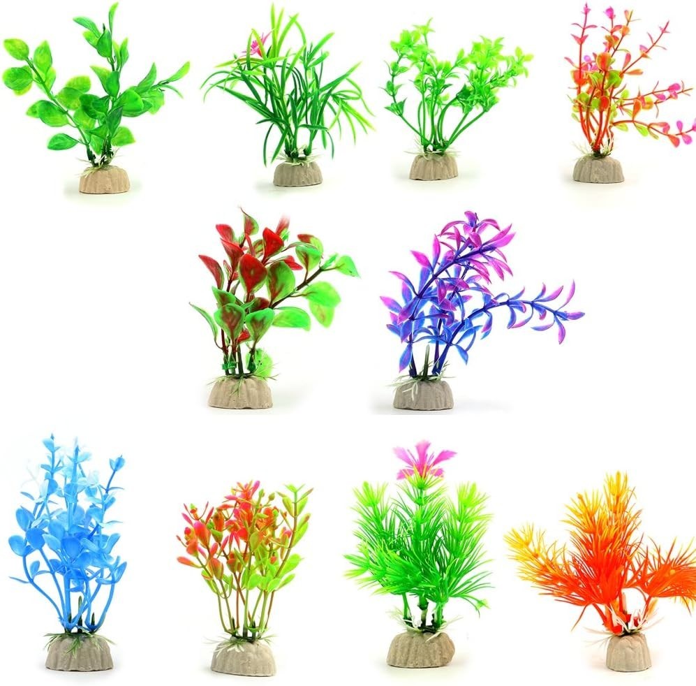 Endless Aquascaping Options: 10 Assorted Artificial Plants, 4-Inch Size Ideal