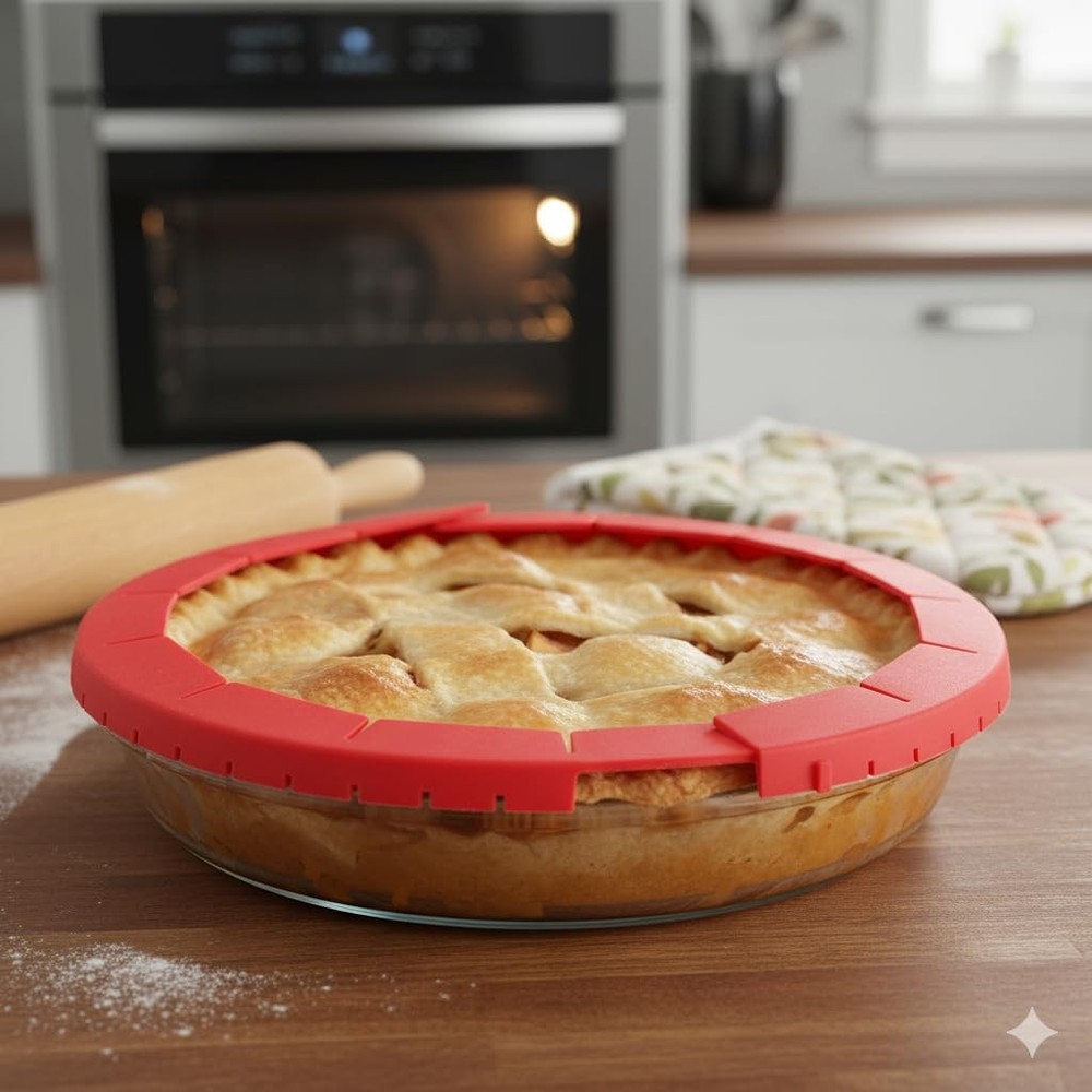BakeBarn Pie Shield, 2 Pack Crust Protector, 100% Adjustable, Red