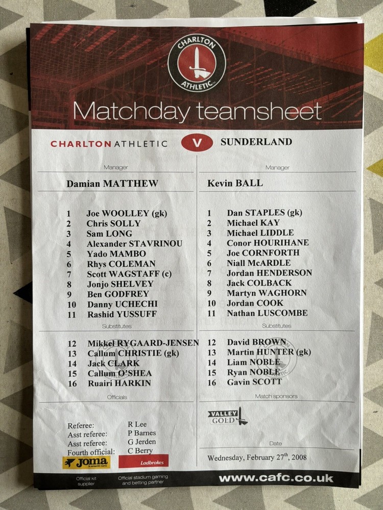 Sunderland Team Sheets X9 2004-09