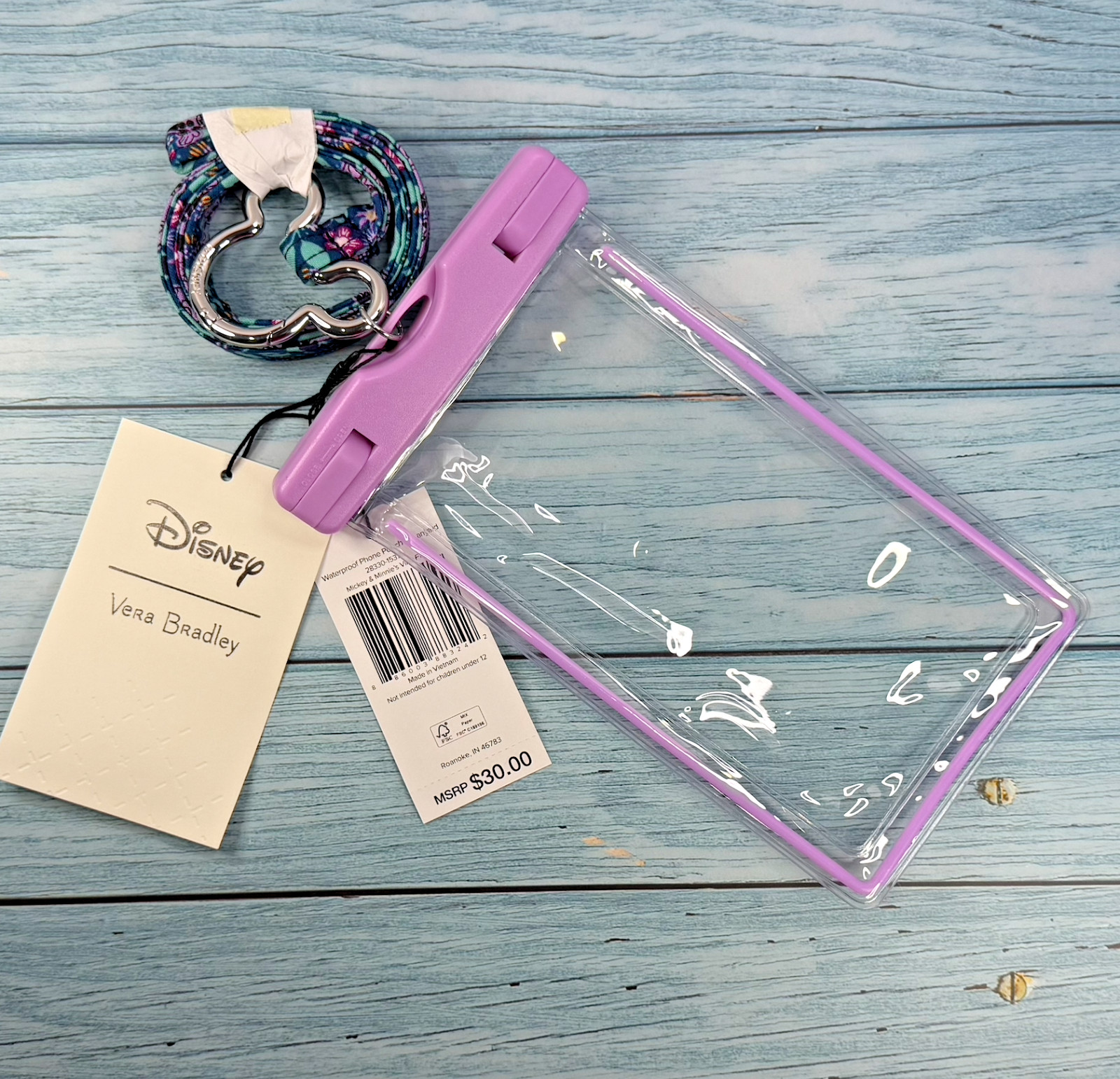 Vera Bradley Disney Mickey Minnie's Vine Floral WATERPROOF PHONE POUCH & LANYARD