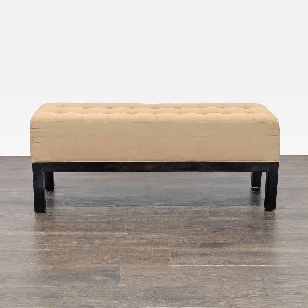 Button Tufted Bench on Wood Base
