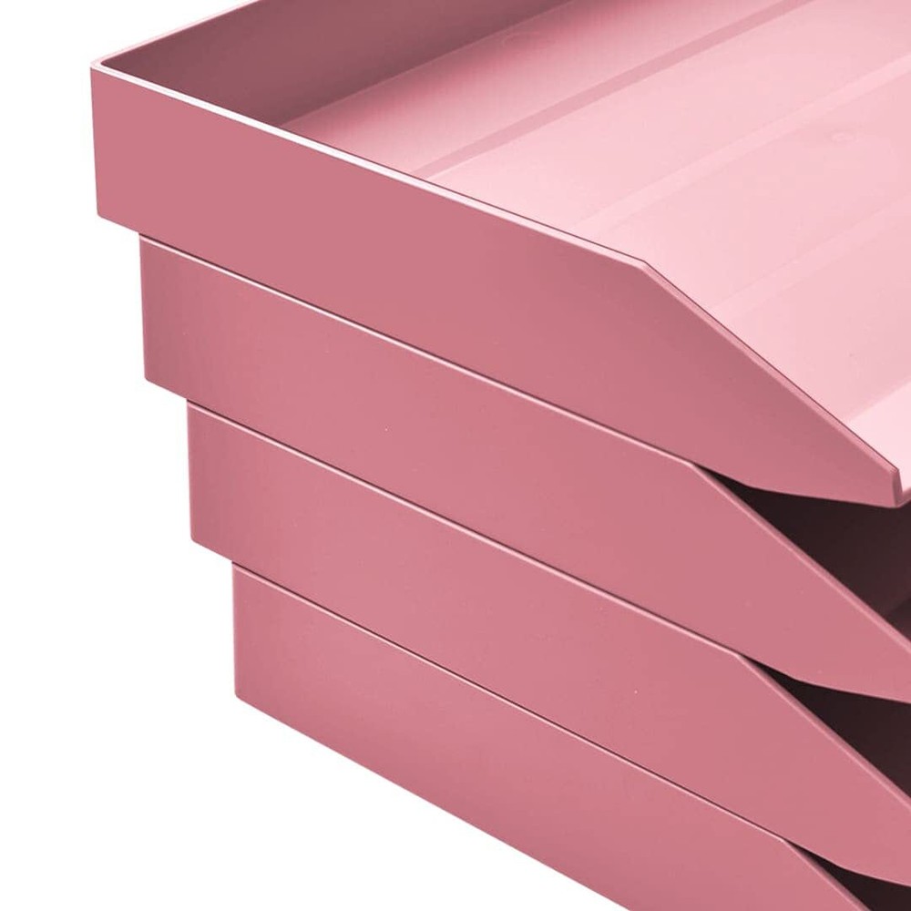 Stackable Letter Tray 4-Tier Side Load Plastic File Organizer Pink